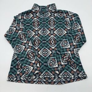 Eddie Bauer Sweatshirt Women XL Green Fleece 1/4 Zip Pullover Aztec Southwestern